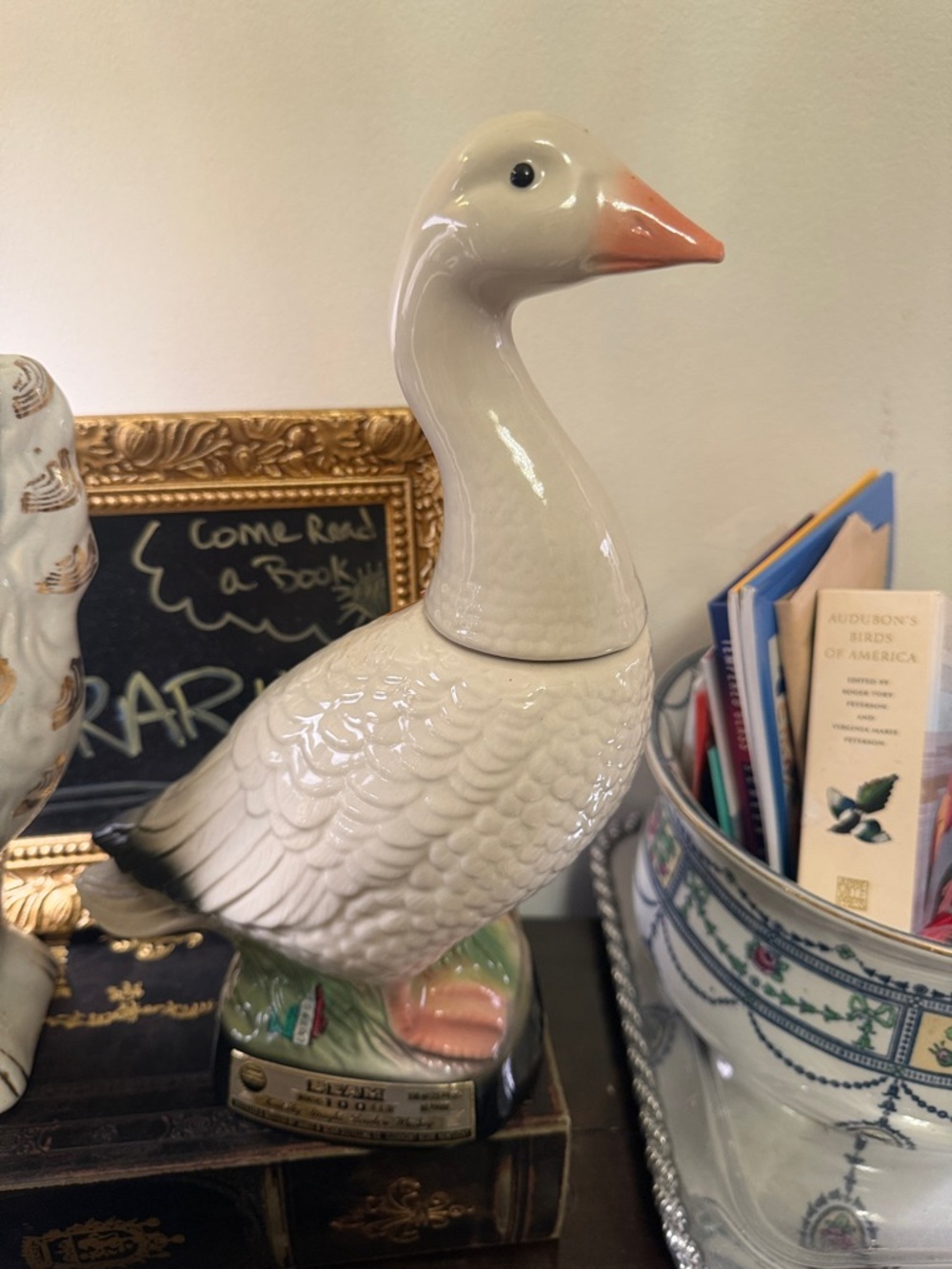 White Ceramic Goose Figurine Decorative Home Art